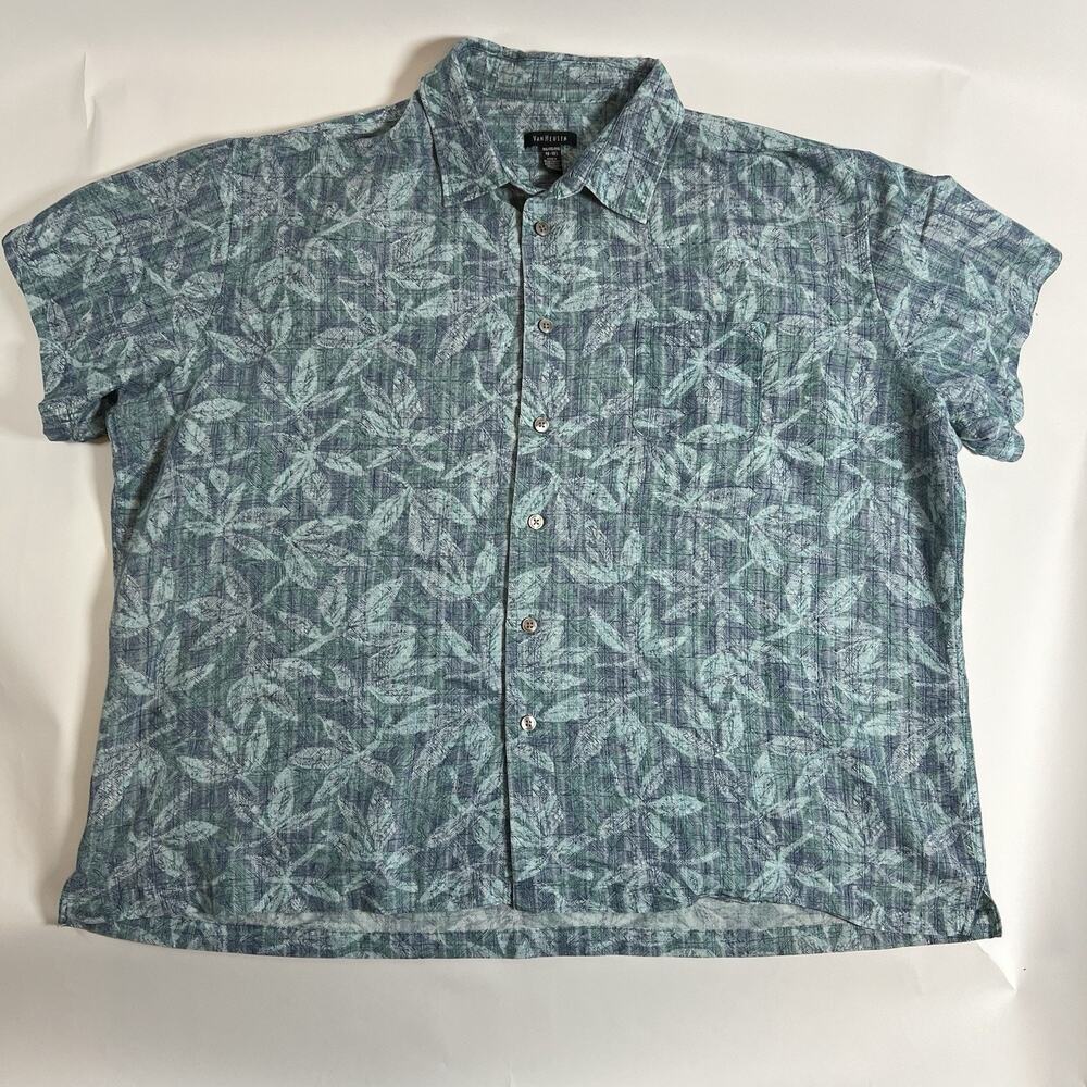 Van Heusen Men's Blue/Green Floral Woven Button-Up Shirt Short Sleeve XXLT
